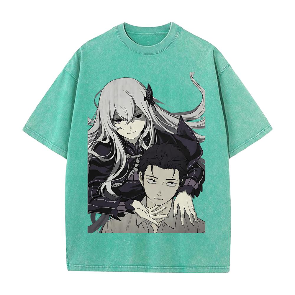Anime Re Zero Natsuki Subaru Echidna Printed Tee Men Women Washed Cotton T-shirts Short Sleeve Vintage T Shirt Oversized Tshirt