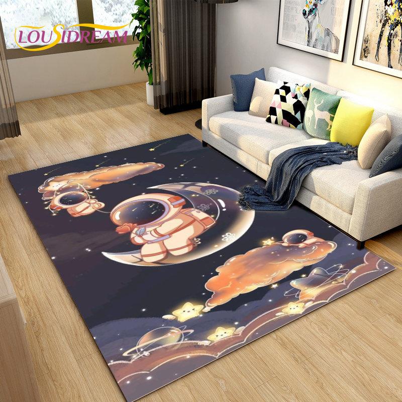 Cartoon Astronaut Space  Area Rug,Carpet Rug for Living Room Children's Room Decoration,Kids Play Crawl Soft Non-slip Floor Mat