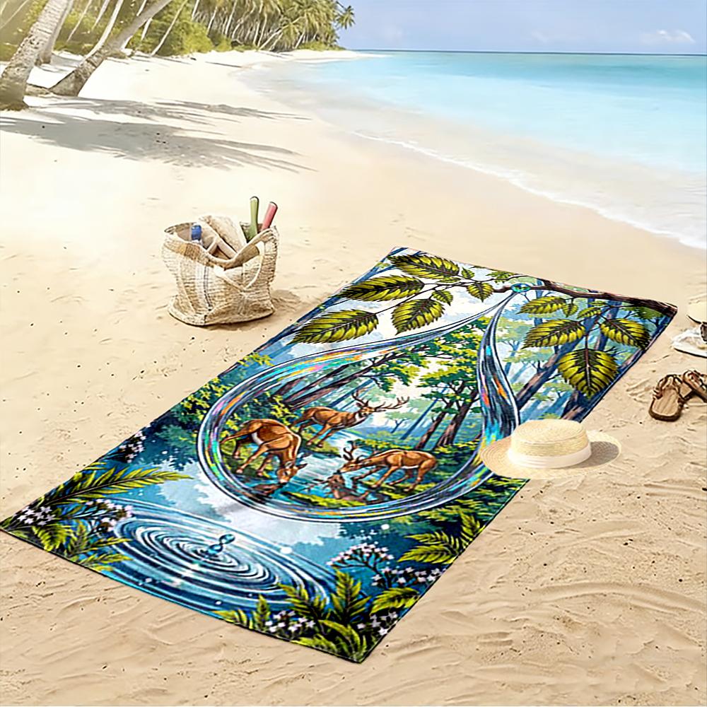 Deer in Forest Water Droplet Art Beach towel quick-drying for travel outdoor sports jogging beach and swimming