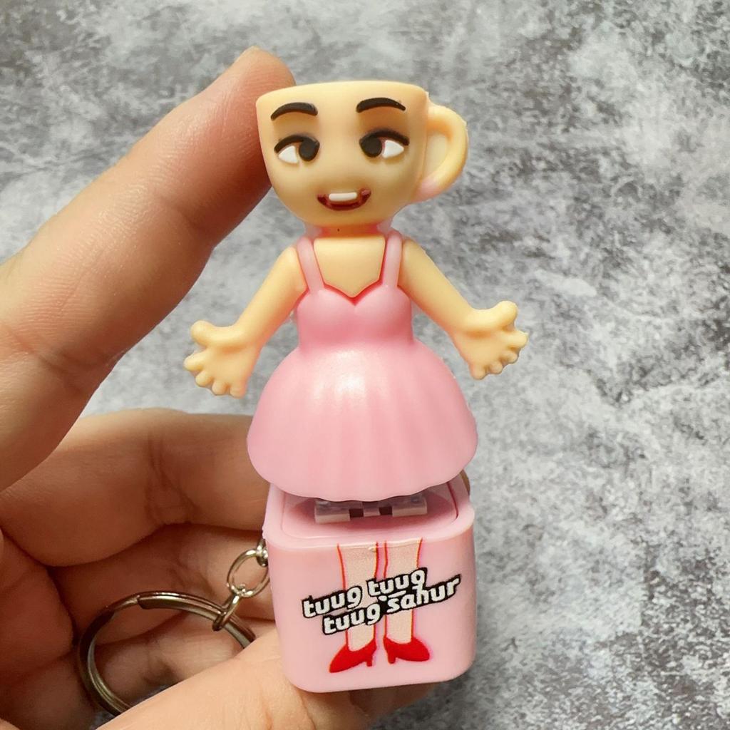 Articulated Shan Hai Jing Wooden Keychain: TungTungTung Sahur Figurine with Language Button