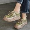 Spring Genuine Leather Thick Soled Women's Shoes Round Toe Lace-up Casual Flat Platform Shoes
