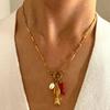 Natural Freshwater Pearls Enamel Chili Fish Stainless Steel Women'S Pendant Necklace Detachable Fashion Jewelry Accessories