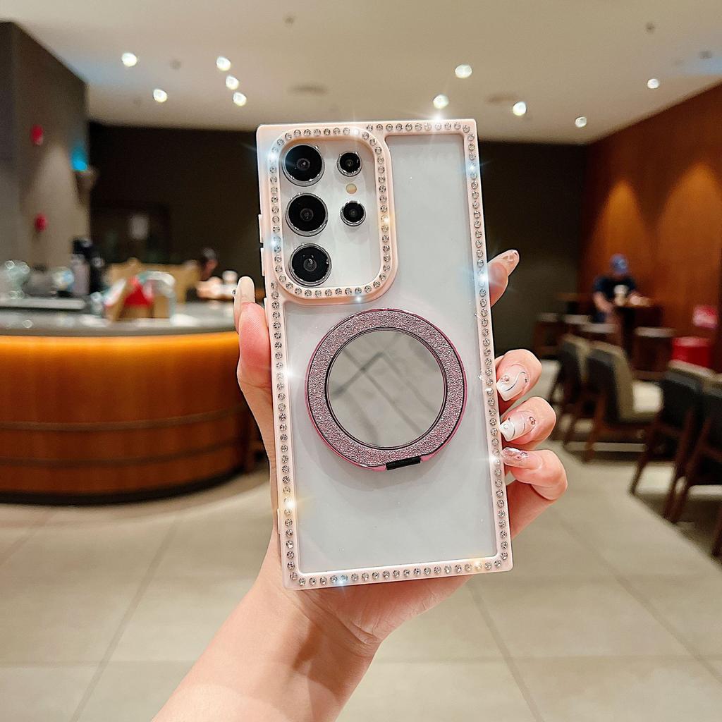 Samsung S25ultra Side Drill Mobile Phone Case Mirror Flashing Stand Transparent A56A15 Suitable for Apple 16Promax
