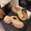 Fashion Brand Design Wooden Clog Mules Woamn Fashion Straw Weaved Thong Sandals Ladies Fashion Platform Linen Flip Flop Shoes