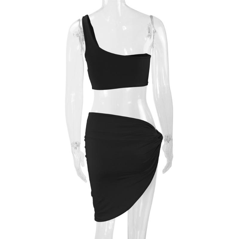 Women's Sexy Crop Pleats Patchwork Two-piece Skirt