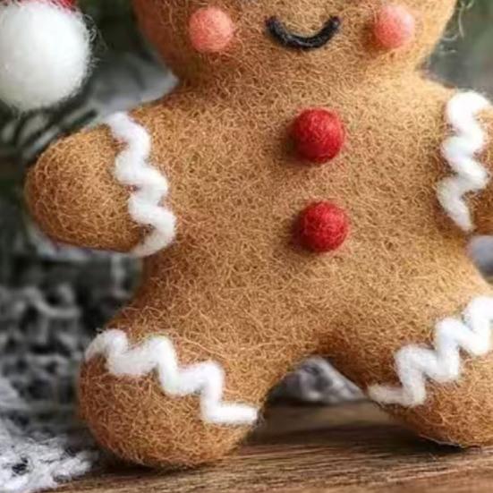 Christmas Felt Ornaments Handmade Wool Felt Rabbit Gingerbread Man Crafts for Tiered Tray Tabletop Decor