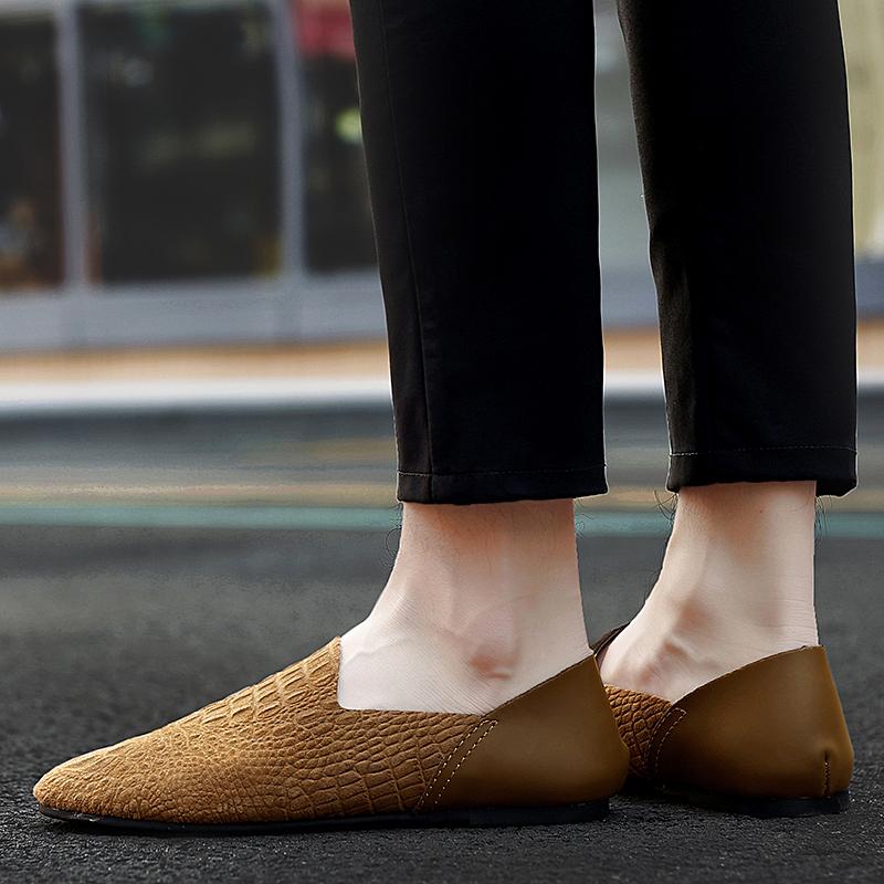 FashionShoes Men Loafers Slip On Fashion Breathable Lazy Peas Shoes Outdoor Italian Genuine Leather Moccasins Casual Shoes for Men