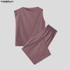 INCERUN Two Pieces Sets Men Casual Sleeveless Striped Tank Tops and Long Pants Trousers Outfits