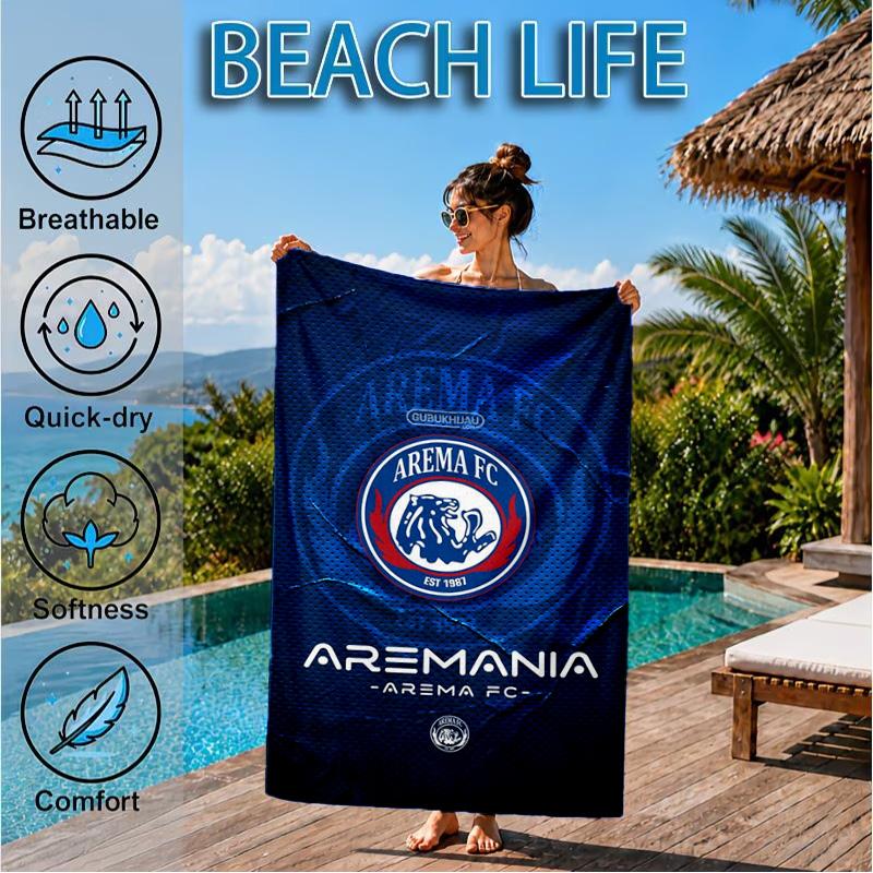Arema Football club Printed Microfiber Beach Towel, Soft And Absorbent, Quick-Dry, Ideal for Summer Travel, Beach Essential, Swimming Pool