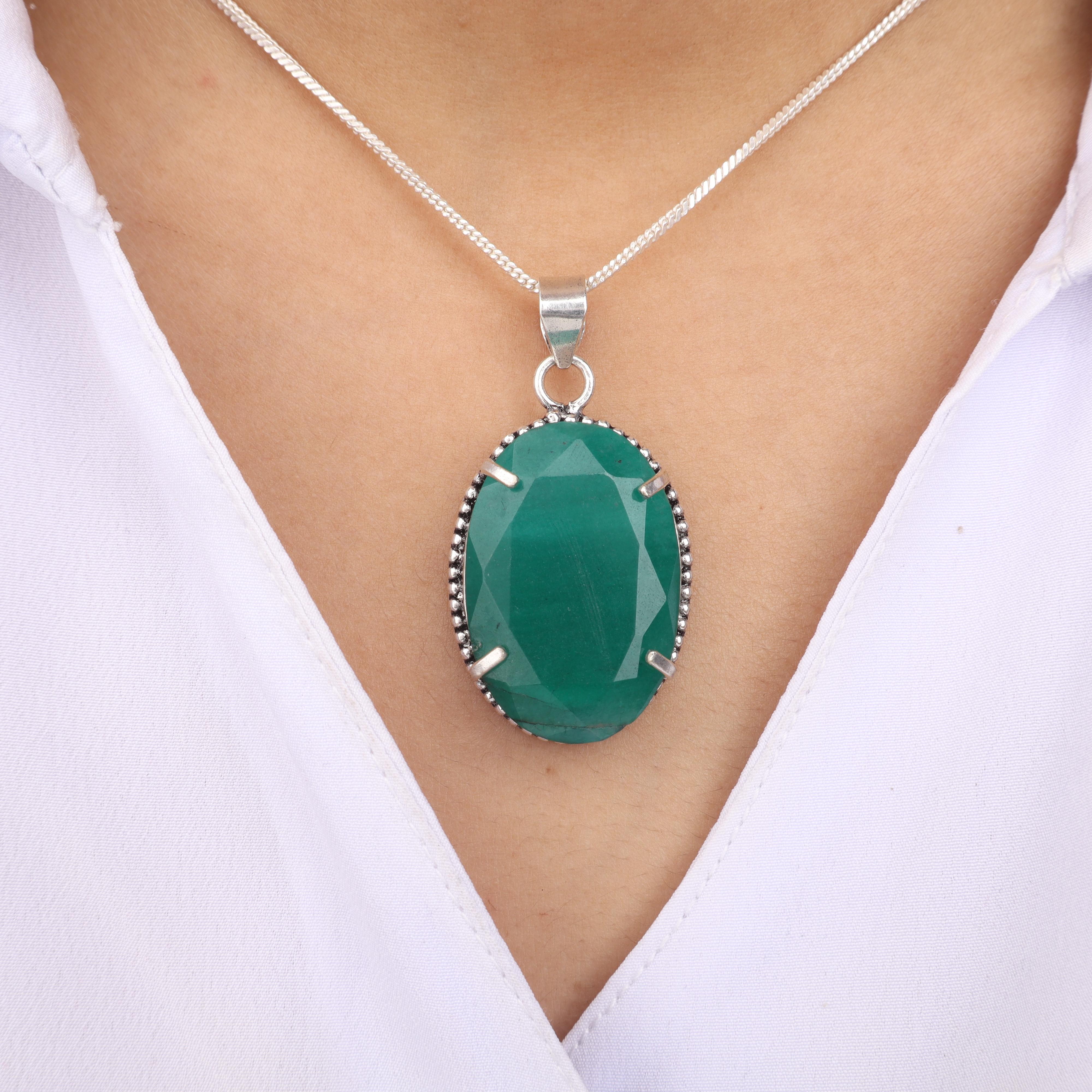 

Sakota Mines Emerald Gemstone Silver Necklace Pendant 1.75 , 925 Sterling Silver Women Jewelry, Mother s Day Gift For Her PP-63-19