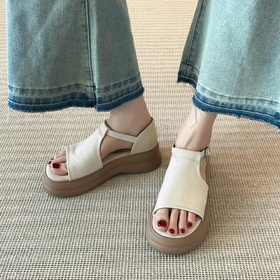 Spot! Small Soft-soled Thick-soled Heightened Retro Open-toed Sandals Women's New Summer Flat-soled Roman Shoes