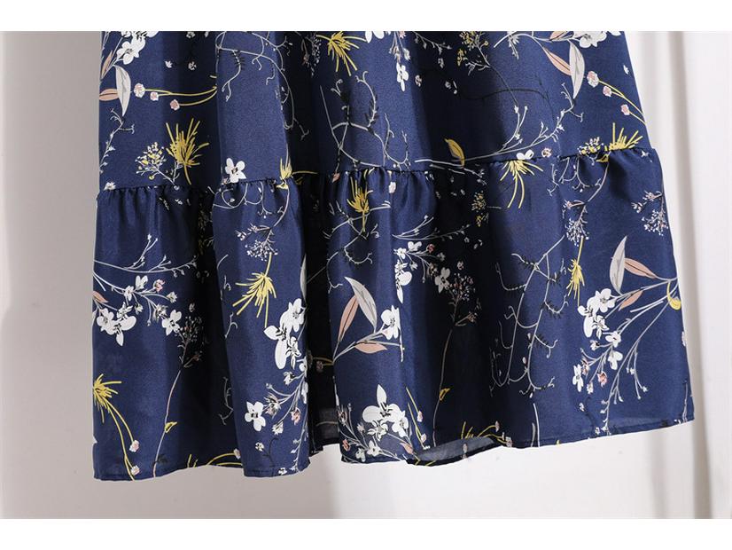 Women's Spring High-Waist Retro Floral Chiffon Maxi Dress with Long Sleeves and Round Neck