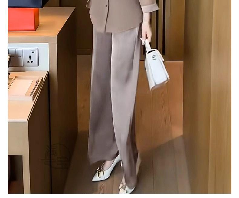 2025 Summer Women's Chic Two-Piece: Frog Button Shirt & Wide-Leg Pants