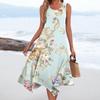 Women's Casual Fashion Round Neck Sleeveless Print Irregular Hem Midi Dress