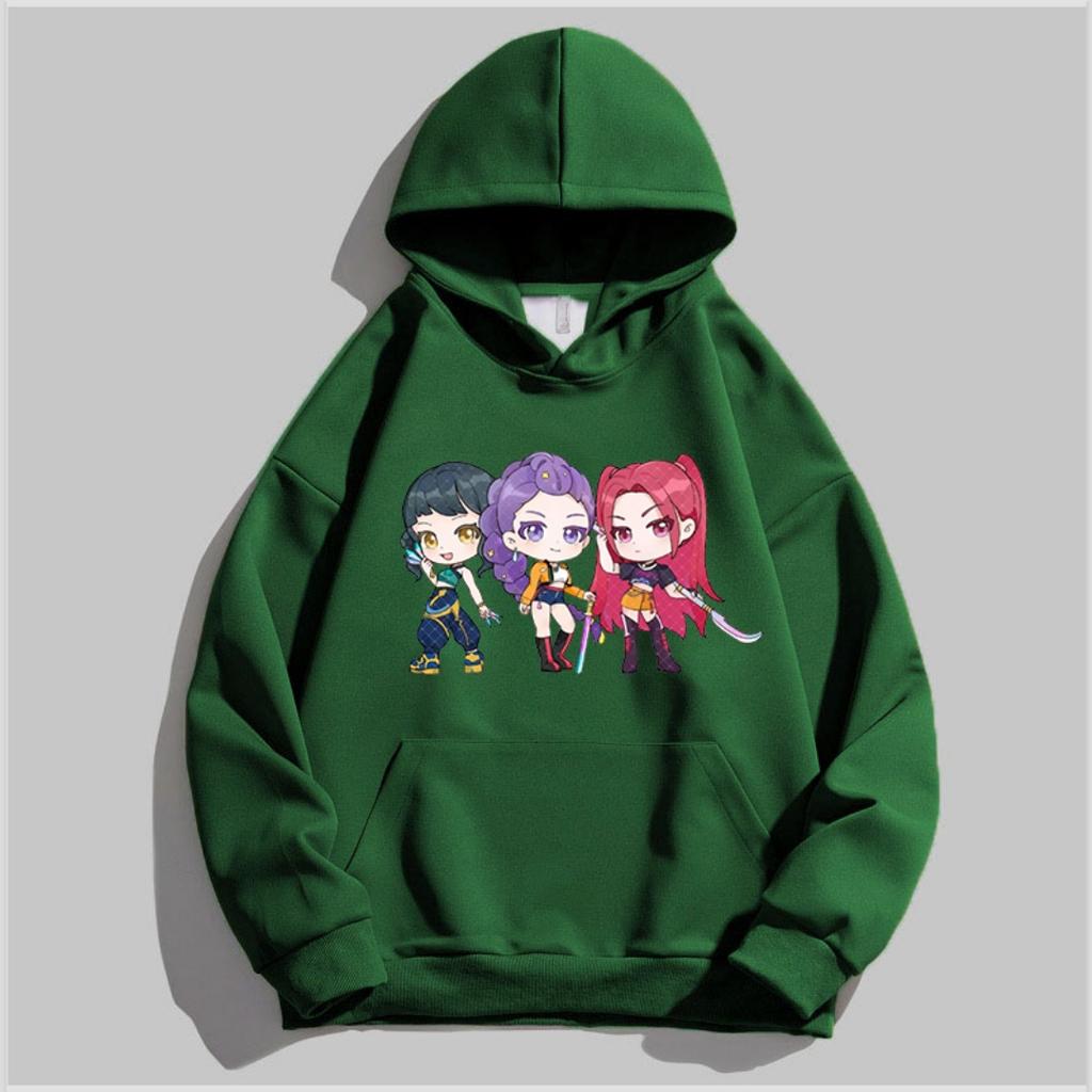 Kpop Children's Cartoon Printed Hooded Sportswear Casual Street Style Anime Idol Combination Printed Long Sleeved Girls' Top