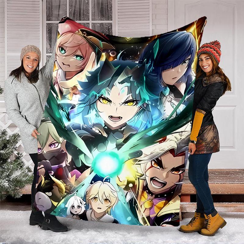 Genshin Impact characters printed throw blanket—lightweight,soft,warm;versatile blanket for all seasons—perfect as &air-conditioning throw,nap blanket