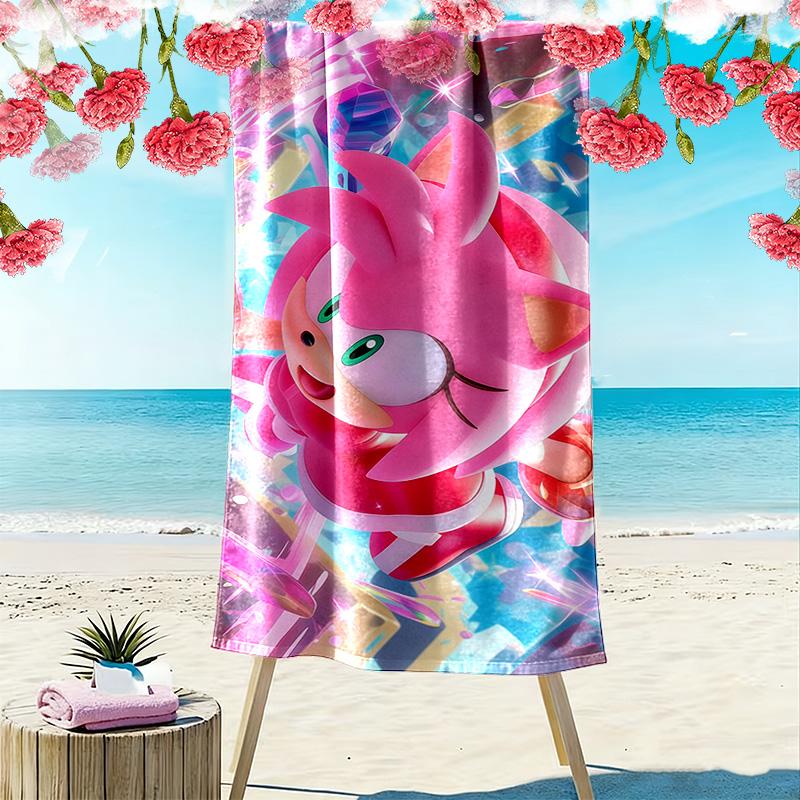 Sonic the Hedgehog Print Beach Towel, Large Soft Quick Dry Towel for Beach Camping Swimming