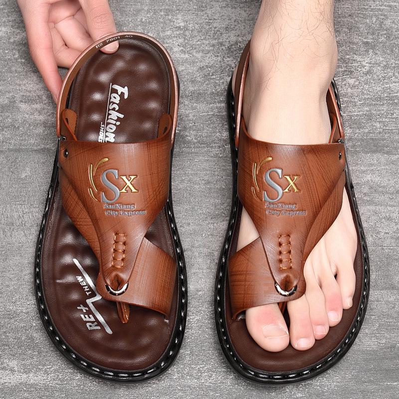 Men’s Genuine Leather Dual-Use Sandals and Slippers – Versatile Casual Beachwear