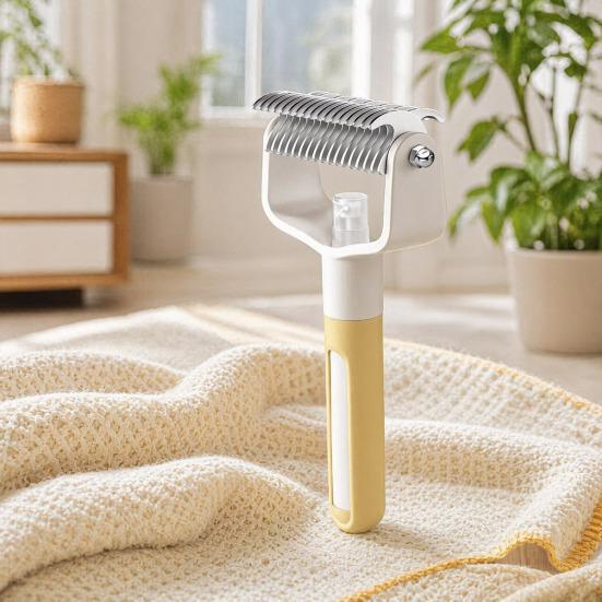 Dual-Sided Pet Grooming Comb for Dogs Cats, 2?in?1 Pet Deshedding Brush with Spray, Undercoat Rake Dematting Comb Tool for Long Haired Pet