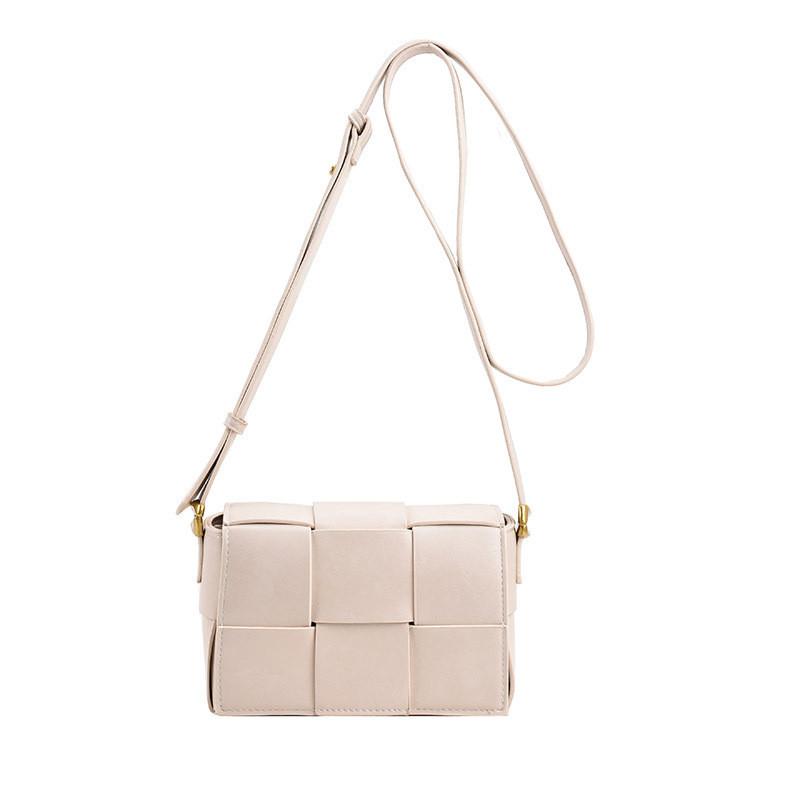 Stylish Color-blocking Small Square Bag With Synthetic Leather Lining And Magnetic Buckle Closure White