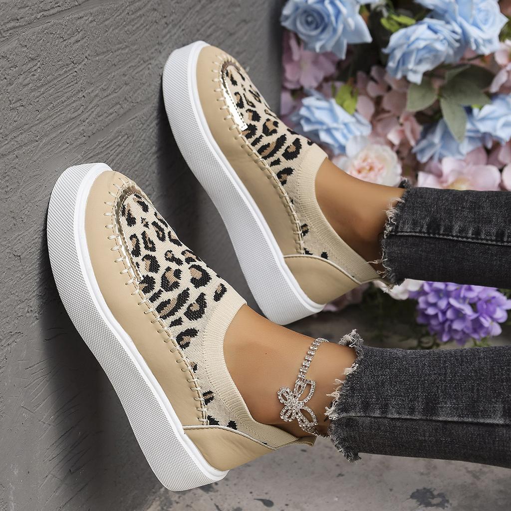 2024 Frühling und Herbst Neue Dicksohlige Höhenvergrößernde Loafer mit Leopardenmuster für Faule, Einschlupfschuhe