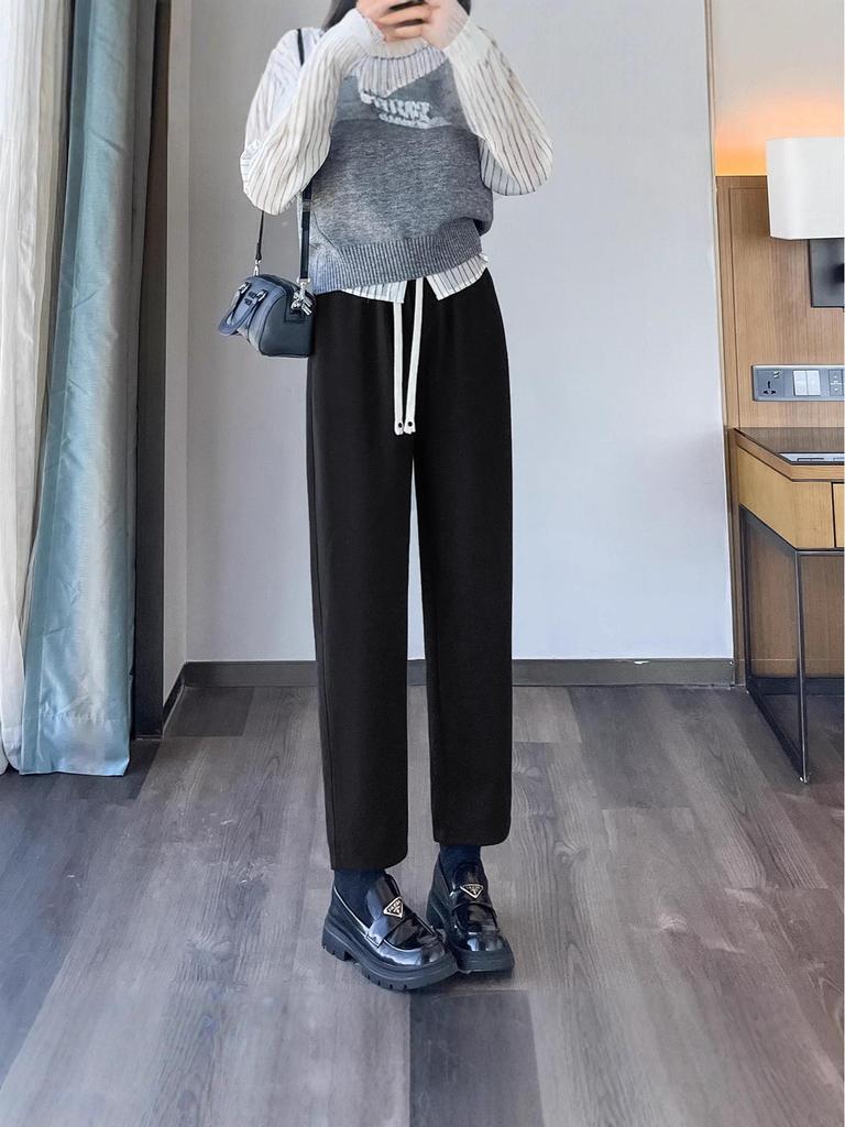 High-Waisted White Fleece-Lined Wide-Leg Women's Straight-Leg Pants, Winter 2025 Collection
