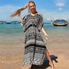 Estate nuovo bikini cover up vestaglia moda motivo geometrico cotone coulisse abito lungo allentato donne sexy costumi da bagno da spiaggia cover up Q1242