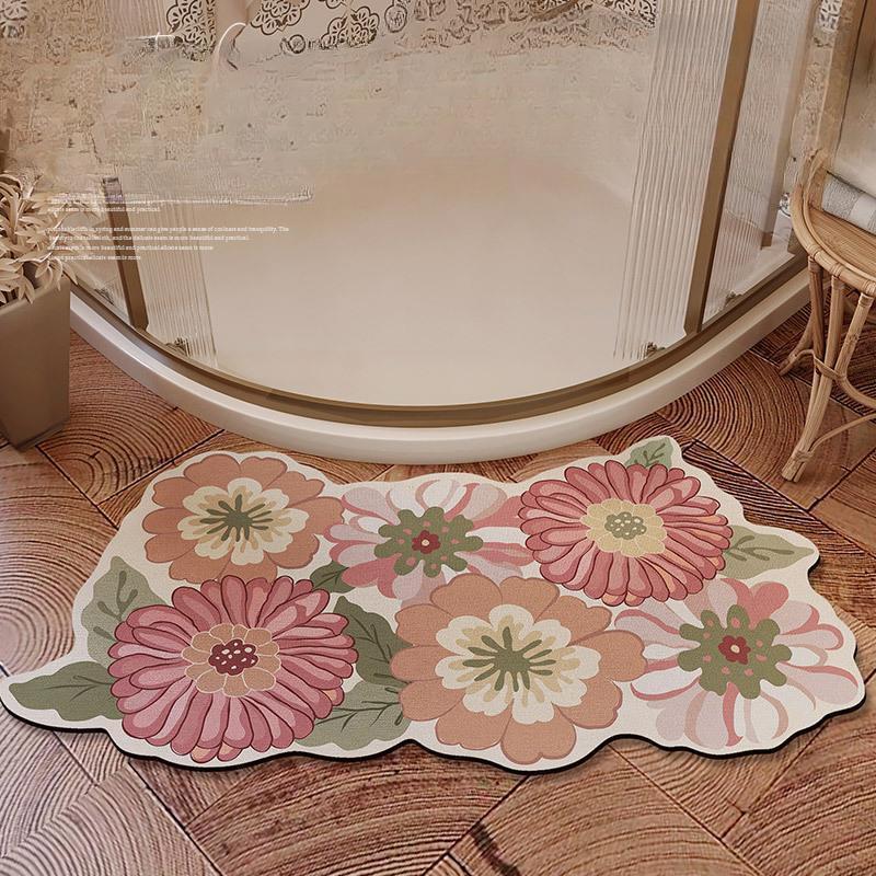 Zakřivená podlahová rohož do koupelny, savá rohož z rozsivek, rychleschnoucí protiskluzová měkká rohož do koupelny, vějířovitá podložka do sprchy