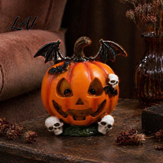 Vivid Skeleton Figurines Halloween Pumpkin Ghost Bat Skull Figurine Cute Resin Handcrafted Props Tabletop Ornaments for Home Party Shelf Mantels