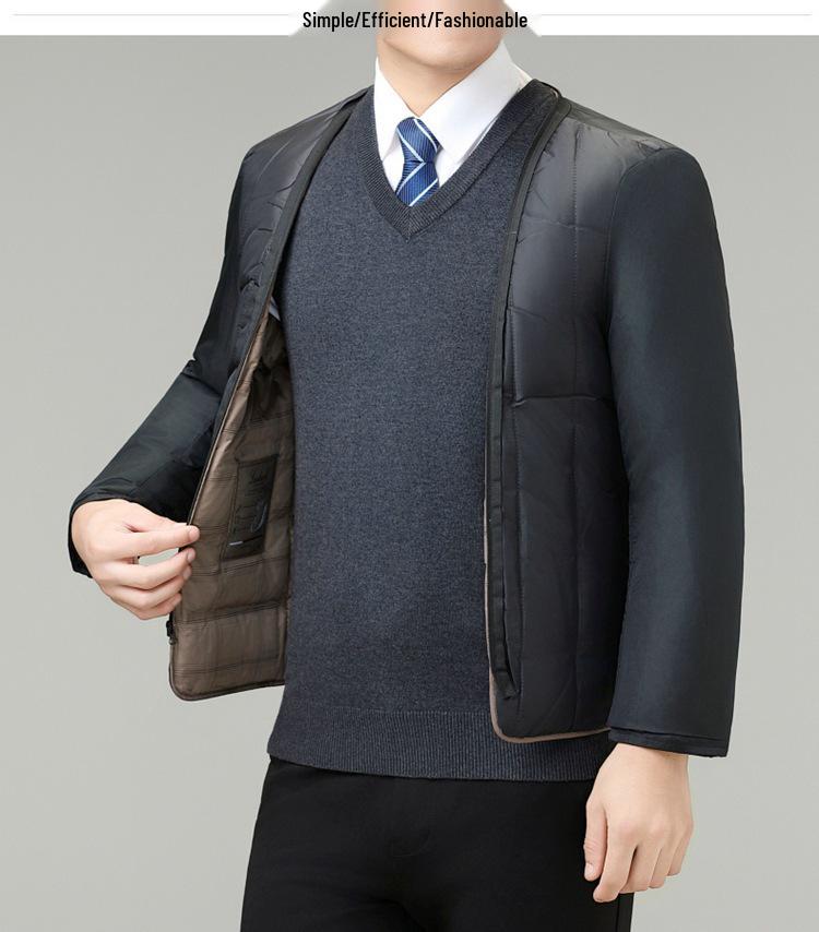 2025 Winter Men's Middle-Aged Down Jacket with Detachable White Duck Down Liner - Cold-Resistant Outerwear for Dad