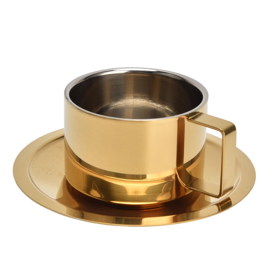 Cupa de Cafea Aur Design la Modă Portabilă Convenabilă Practică Farfurie din Oțel Inoxidabil pentru Acasă