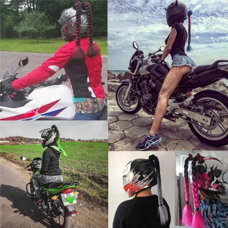 2pcs Motorcycle Helmets Ponytail with Bowknot Detachable Suction Cup Helmets Pigtail Universal Helmets Braid Multi Color