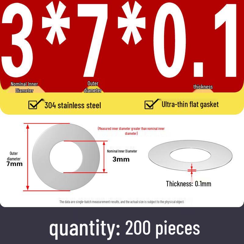 Plochá podložka z nerezové oceli 304 pro nastavení vůle hřídele (0,1/0,2/0,3 mm)