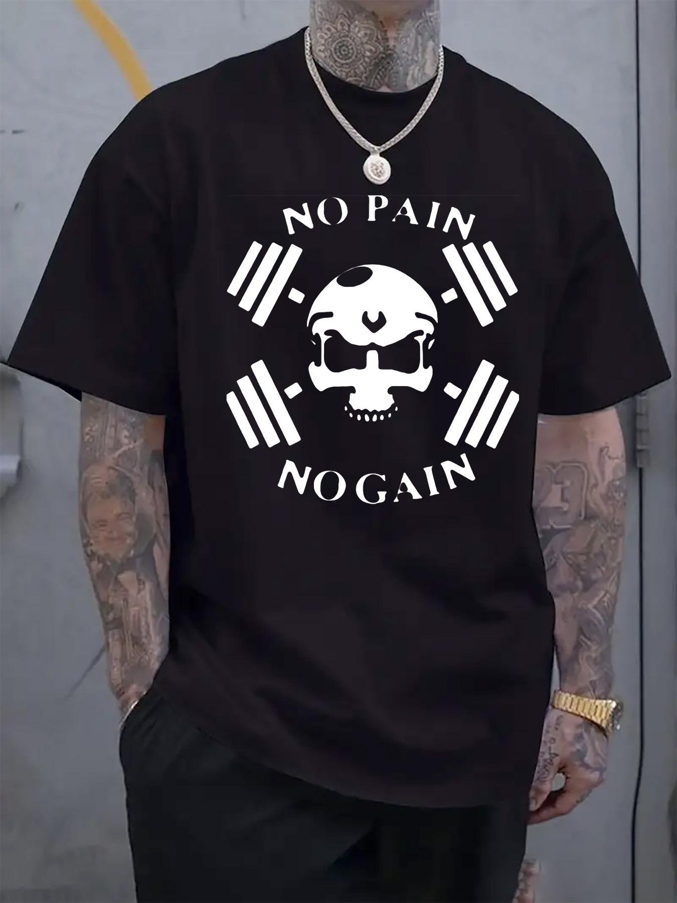 Graphic T-shirt - NO PAIN NO GAIN Skull & Dumbbells Design S