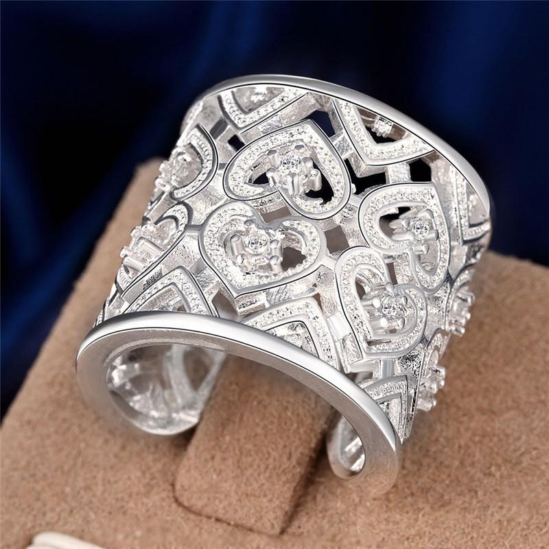 Women's Copper Plated Rings Engagement Wedding Bridal Jewelry Inlaid Stone Multi Heart Ring-Coppery-Opened Adjustable Size R106