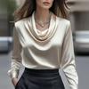 Satin-Langarmhemd Damen Elegant Seidenoberteile Damen Einfarbig Bürobluse Für Damen Frühling Herbst Pullover