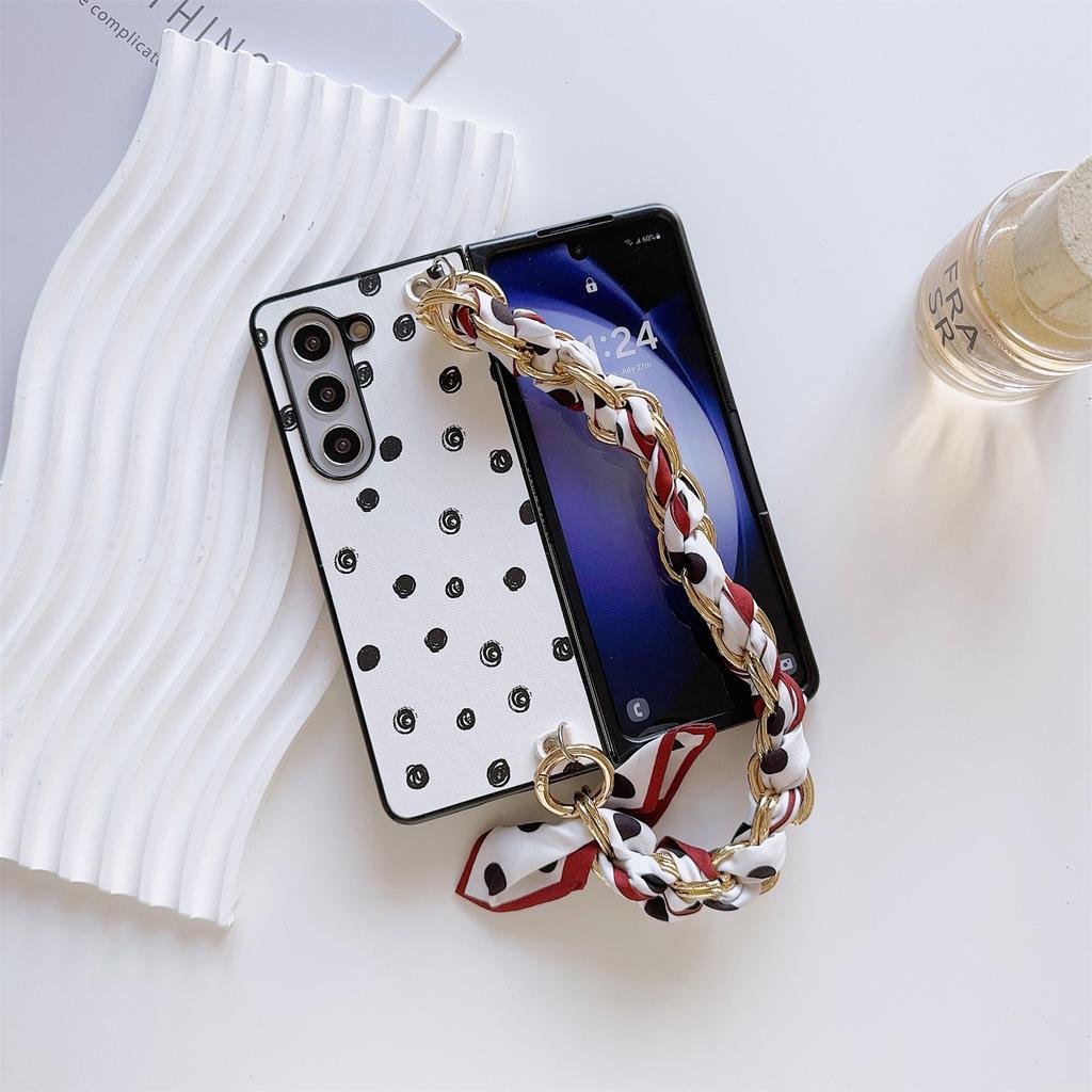 For Samsung Galaxy Z Fold6 5G Case Pattern Leather+PC Phone Cover with Scarf Strap