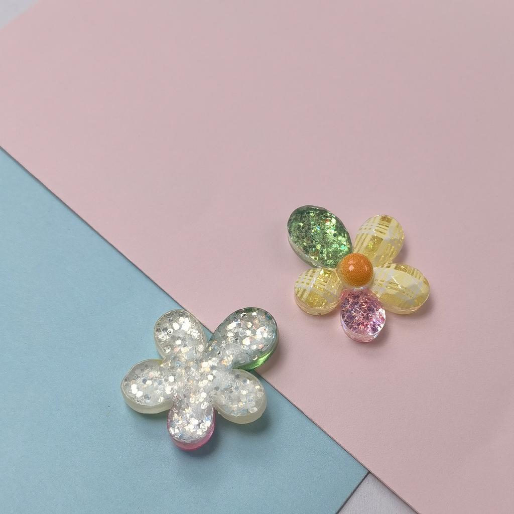 Glitter Flower Resin Cabochons Resin Embellishments for DIY Crafts,Scrapbooking,Jewelry Making,Easter,Valentine's Decor