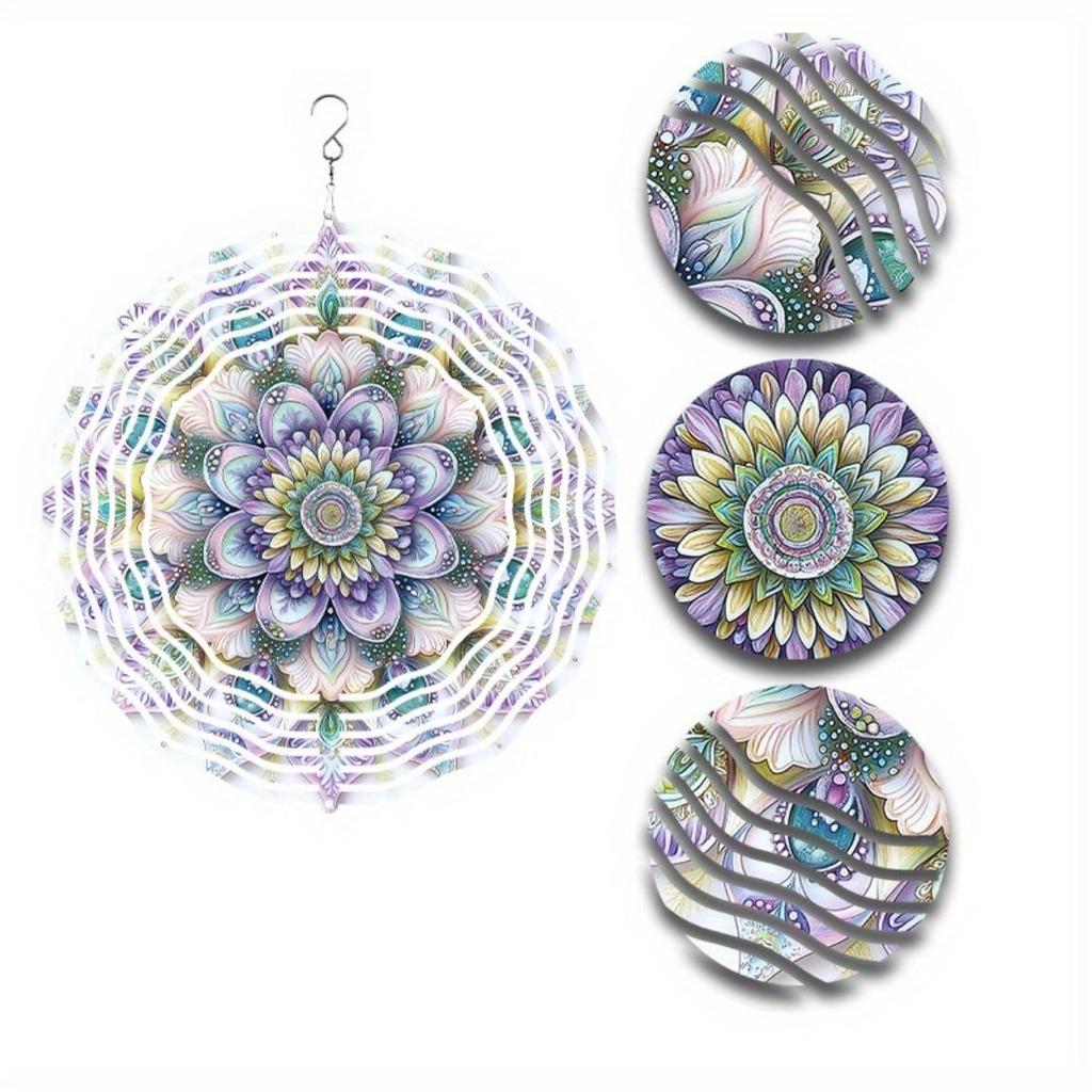10 Inch Hanging Spinning Wind Chime with Dreamy Mandala Pattern 360 Degree Hook Art Decor for Garden Lawn Courtyard Summer Spring Elegant Gift