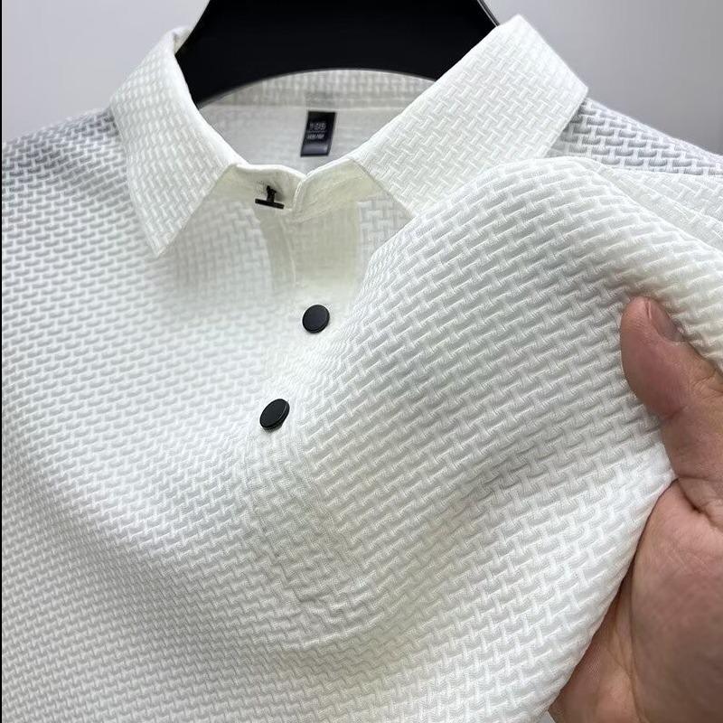 Pánské evropské a americké polo s krátkým rukávem z ledového hedvábí - Bezešvé, Vysoká elasticita, Kulatý výstřih, Business casual