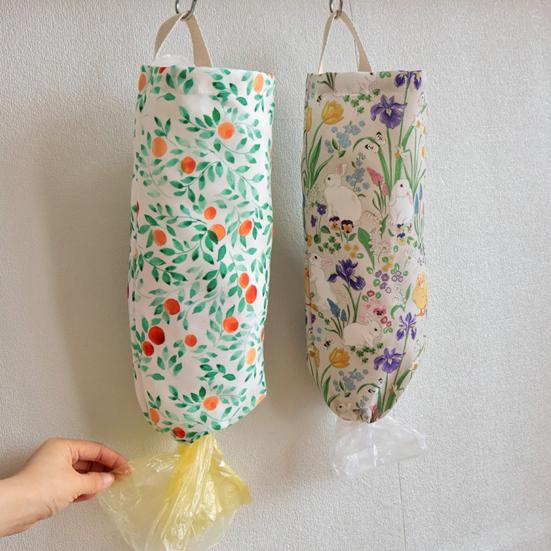 Plastic Bag Holder Printing High Capacity Multi-use Waterproof Elastic Mouth Closure Storage Washable Wall Mounted Grocery Bag Holder for Home