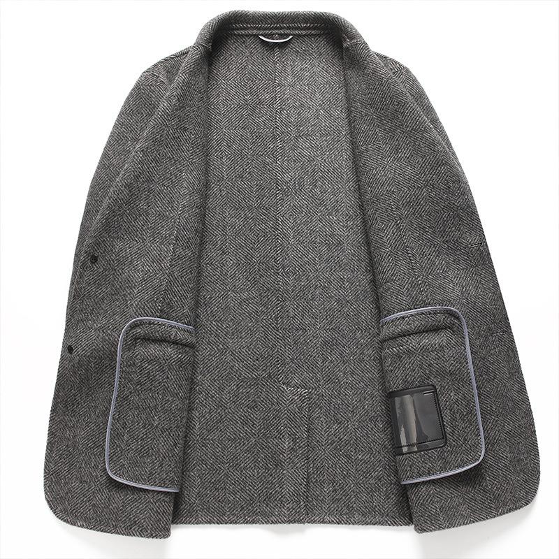 Осенне-зимний двусторонний шерстяной костюм с узором «ёлочка» мужской шерстяной костюм — фото 3