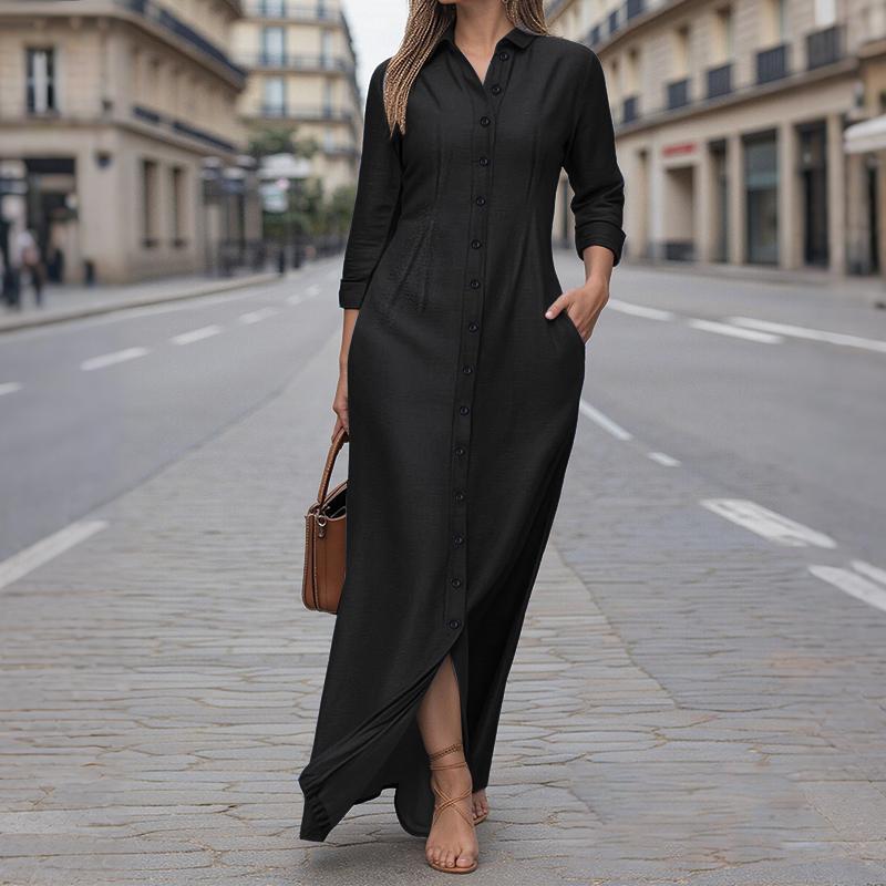 

ZANZEA Женское повседневное платье-рубашка с отложным воротником, свободным кроем и рукавами 3/4