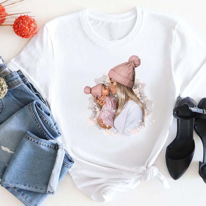European Size Women Mom Love Cartoon Mother Trend 90s Print Tee Top Fashion T Shirt Woman Short Sleeve Female Clothing Graphic T-shirts