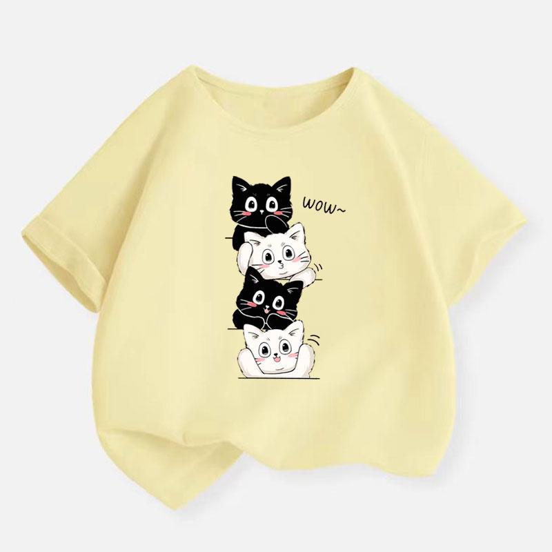 

Футболка для мальчиков с изображением семьи кошек, новая хлопковая детская футболка, милая детская повседневная одежда для подростков и мальчиков, летние топы для детей от 2 до 14 лет 2T(90cm)