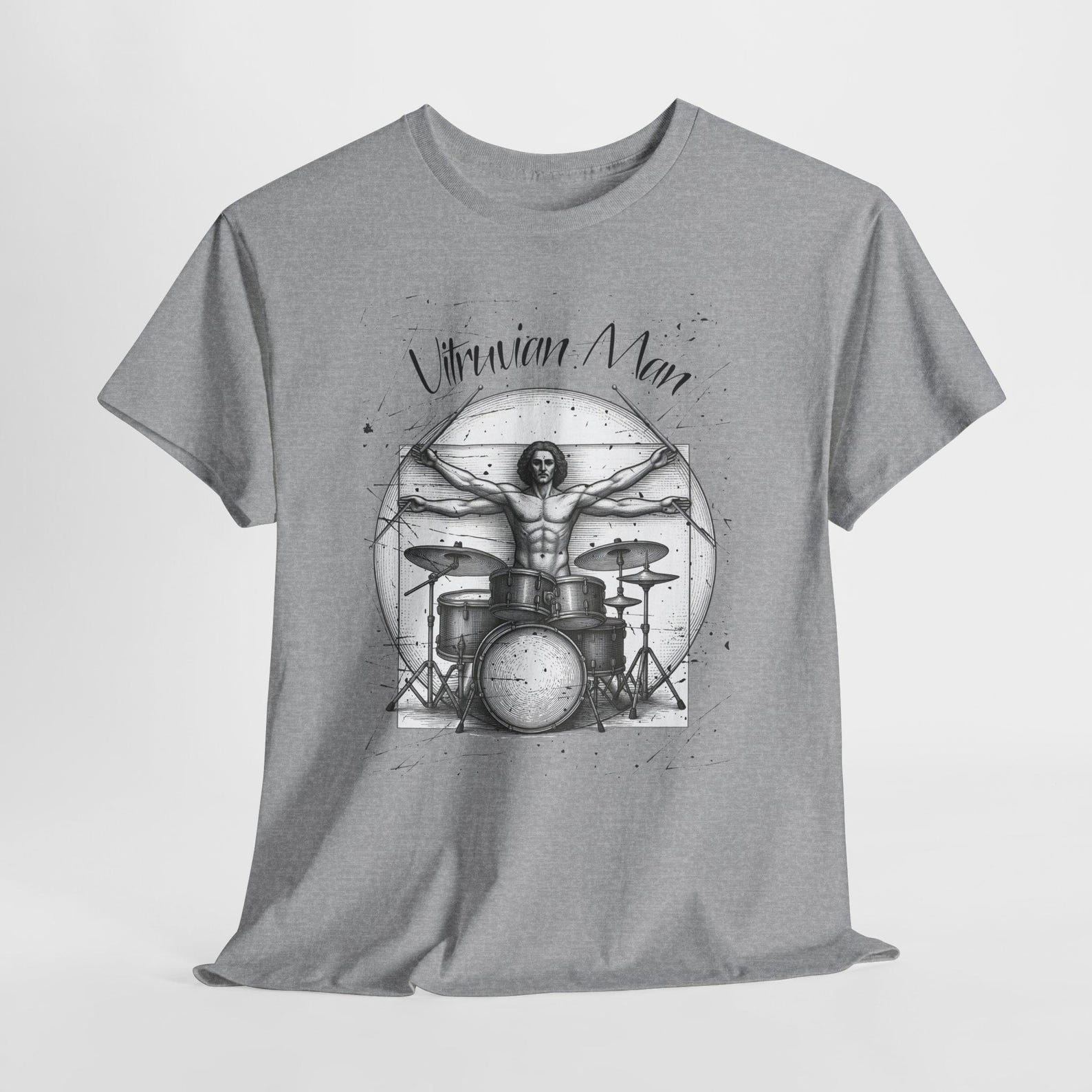 Vitruvian Drummer Tee | Drum Kit Illustration, Musician Tee L