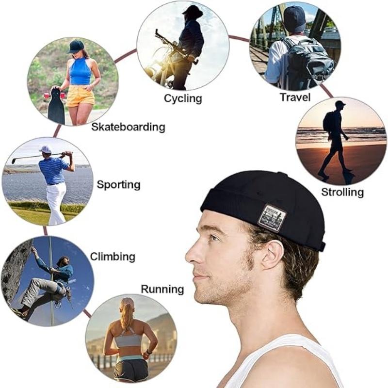 Unisex Cotton Hat Adjustable Brimless Docker Cap Rolled Cuff Sailor Hat Skullcap