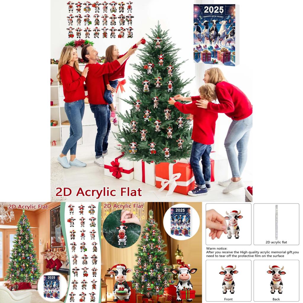 Christmas Countdown Series Cow Farm Acrylic Ornaments For Tree Decoration