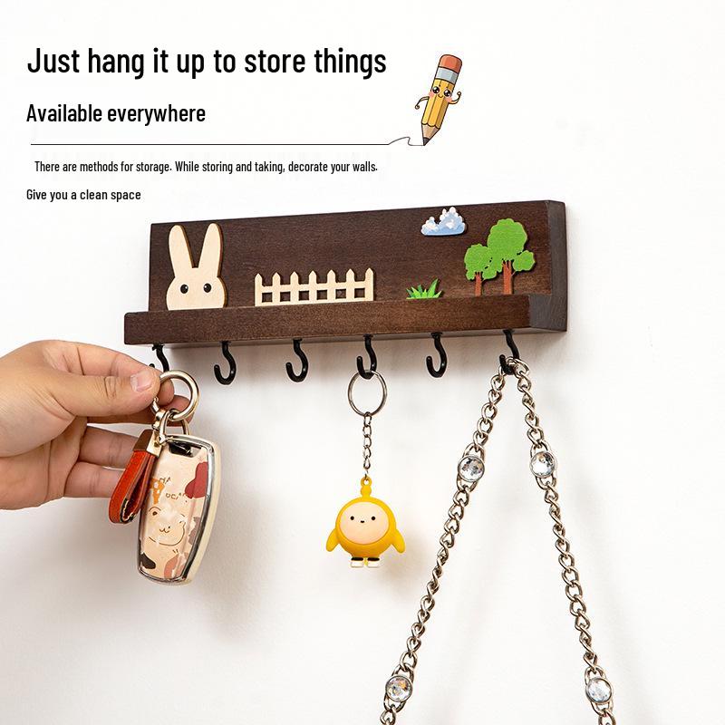 Nordic No-Drill Beech Wood Key Hook: Wall-Mounted Hallway Decor & Storage Rack
