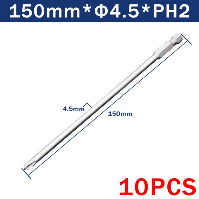 10Pcs Cross Screwdriver Bit 1/4'' Hex Shank Phillips Head Wind Drill 150mm Wrench Magnetic Socket Tool PH1 PH2 4.0 4.5 5.0 6.0